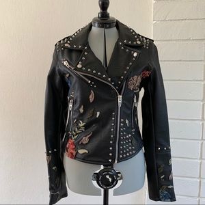 Studded Embroidered Leather Jacket